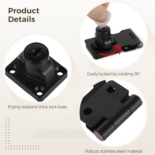 Image of 6 Pcs Hasp Locks with Keys, Twist Knob Keyed Locking Hasps, Stainless Steel Hasp Latches, Heavy-Duty Keyed Latch Locks, Safety Hasps for Cabinets, Small Doors
