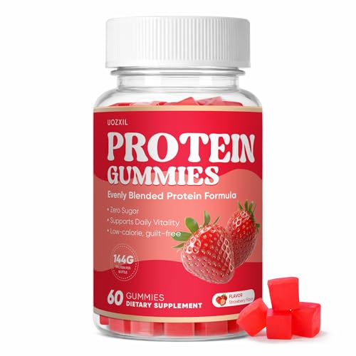 Protein Gummies 144g Protein Per Bottle Zero Sugar Low-Calorie for Daily Vitality Guilt-Free and Easy to Enjoy Strawberry Flavor 60 Gummies (red)