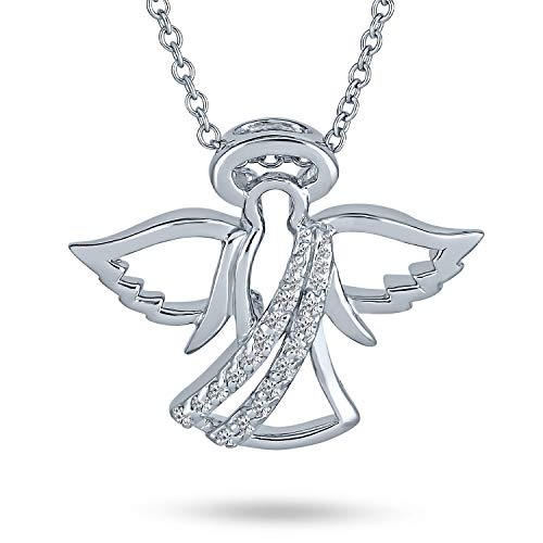 Collier Pendentif Ange Gardien En Argent Sterling .925 - Diamètre 0.80 Pouce, Chaîne 16-18 Pouces Ajustable - Gravure Prière - Cadeau Spirituel Pour Femme - 2