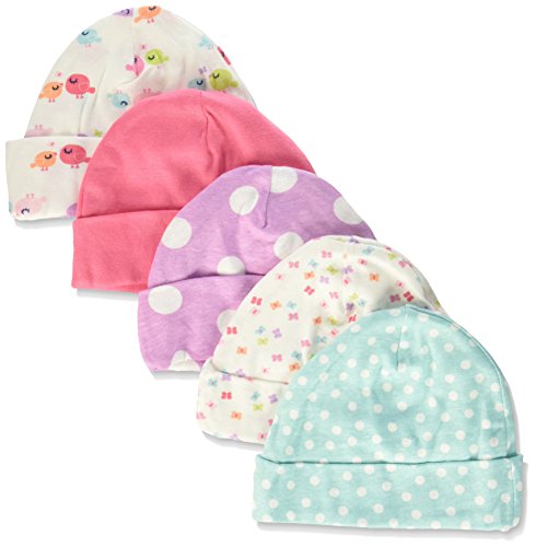 Gerber Baby Girls' 5-Pack Caps, Little Birdie, 0-6 Months
