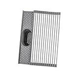 Genérico Escurreplatos Enrollable de Acero Inoxidable con Bandeja y Colador Plegable | Antideslizante | Ahorra Espacio para Fregadero y Encimera
