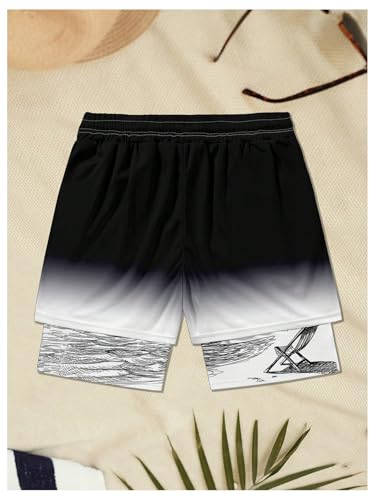 WDIRARA Men's Tropical Print Quick Dry Swim Trunks Drawstring Waist Board Shorts with Compression Liner2