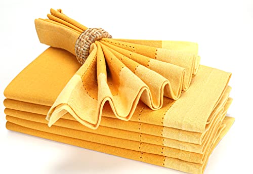 Cloth Napkin In Cotton 20X20 Double Hemstitched Yellow,Wedding Napkins,Cocktails Napkins,Cotton Fabric Napkins Mitered Corners & Generous Hem,Machine Washable Dinner Napkins Hemstitched,Set Of 4 #TOP7