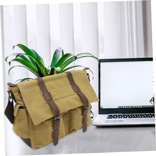 Canvas Leather Briefcase Shoulder Bag Retro Designed Crossbody Bag for Work School and Travel Khaki Color for Documents Files and Essentials2