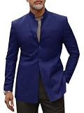 Runcati Mens Casual Suit Blazer Jacket Mandarin Collar Single Breasted Sport Coat Business Dress Coat Navy Blue