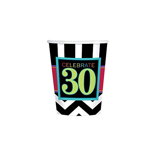 Must-Have Chevron and Stripes 30th Birthday Party Paper Cups , Pack of 8, Multi , 9 Ounces, Paper