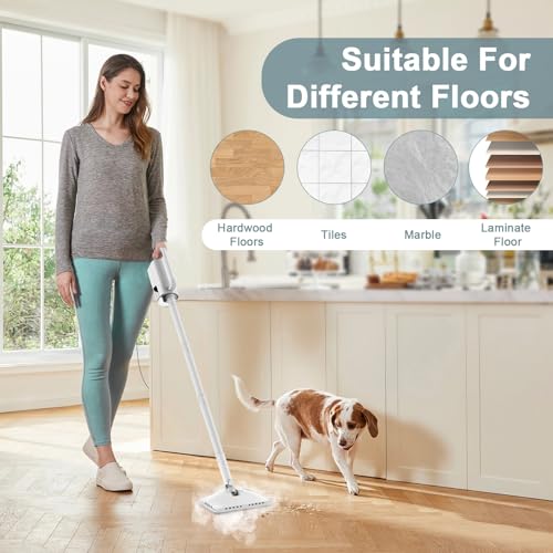 Image of Steam Cleaner, 6 in1 Rotated Steam Mop Cleaner with 2 Modes, 2 Microfiber Pads, 400ML Removable Tank, 23FT Power Cable, Detachable Steam Mops for Floor, Laminate Floor, Tiles Cleaning (Sliver Gray)
