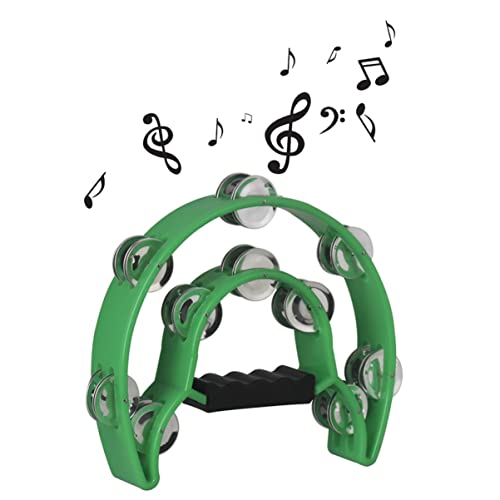 3Pcs Double Semicircle Two- Tier Christmas Percussion Toy For Drum Ads With Green Jingles Dancing Grip Cheering Semi- Circle Handle Plastic Tambourine Party Row Bar Metal Handbell #TOP7