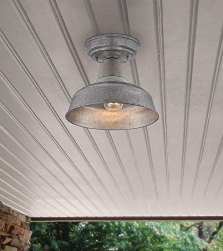 John Timberland Urban Barn Rustic Industrial Farmhouse Semi Flush-Mount Outdoor Ceiling Light Fixture Galvanized 10 1/4" For Exterior Deck House Porch Patio Outside Garage Front Door Garden #TOP6