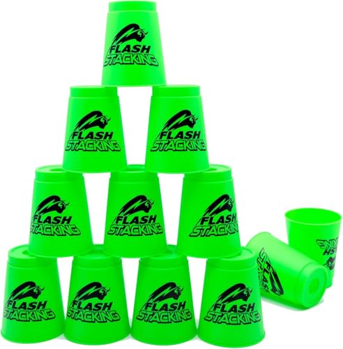 AMJKEJI Lot de 12 gobelets empilables pour le sport, jeux empilables, Challenge Competition, pour l'entraînement et la réactivité rapide, vert