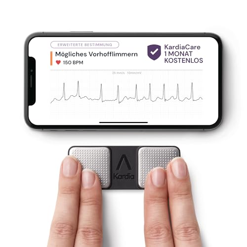 KardiaMobile 1-Kanal Personal-EKG Herzfrequenz-Monitor + 1 Monat KardiaCare gratis – zeichnet EKGs zu Hause auf, erkennt Vorhofflimmern, schnelle Ergebnisse, funktioniert mit den meisten Smartphones