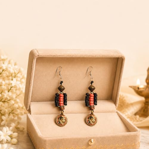 Image of Handcrafted Tribal & Dhokra Art Earrings Collection for Women - Royal Boho Statement Designs in Brass, Wooden, Beaded & Geometric Styles