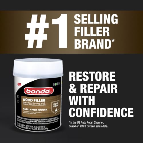 Image of Bondo Wood Filler 12 oz with Hardener 0.5 oz, Repairs Chips and Cracks in Wood, Sandable, Paintable, and Stainable (WF-PT-ES)