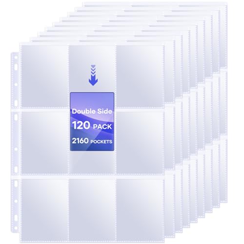 120 Pack 9 Pocket Page Protectors,2160 Double Sided Card Holder Pages for a 3 Ring Binder, Card Protector Sheets Baseball Card Binder,Fit for MTG, TCG, Baseball Standard Cards 120 Pack 9 Pocket Page Protectors,2160 Double Sided Card Holder Pages for a 3 Ring Binder, Card Protector Sheets Baseball Card Binder,Fit for MTG, TCG, Baseball Standard Cards