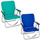 TIENDA EURASIA – Pack de 2 Sillas de Playa Plegables | Ligeras y Portátiles con Asa de Transporte | Estructura Metálica Resistente | 1 Posición Fija | Ideales para Playa y Exterior (Azul y Verde)