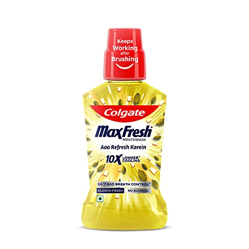 Image of Colgate Maxfresh Plax Antibacterial Mouthwash, 24 /7 Fresh Breath, 0% Alcohol - 250ml, (Elaichi Fresh)