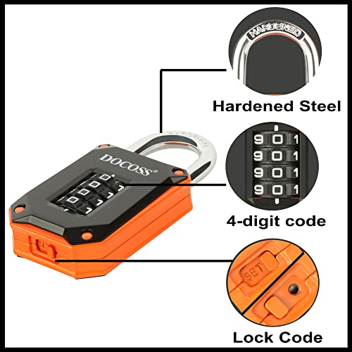 Image of DOCOSS Zinc Strong Number Lock for Door /Combination Padlock /Gate /Gym Locker - Orange Black (2 Pack)