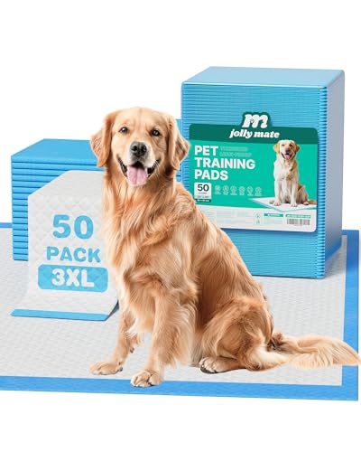 JollyMate Dog Pee Pads Extra Large 36"x36", 50 Pack 3X-Large Super Absorbent Pet Training Pads with Adhesive Tabs, 6 Layers Thick Leak-Proof Potty Pads for Dogs and Puppies