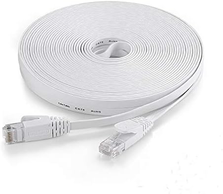 CelerCable - Flat Ethernet Cable Cat6 15ft with Snagless RJ45 Connectors, Slim Network Cable Flat Cat 6 Ethernet Patch Cable, Internet Patch Cable Computer Networking Cord, 15 Feet (White)
