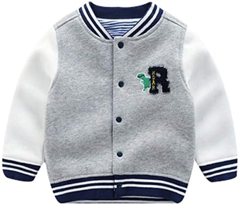 famuka Baby Boy Spring Coat Little Kids Baseball Cardigan Jacket (Grey, 12-18 Months)