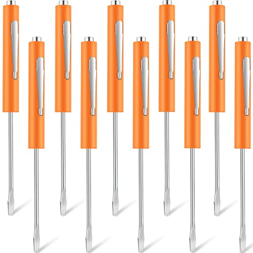Image of Honoson 10 Pieces Pocket Screwdriver Mini Tops and Pocket Clips Magnetic Slotted Small Screw Driver with a Single Blade Head for Mechanical, Electrician(Orange)