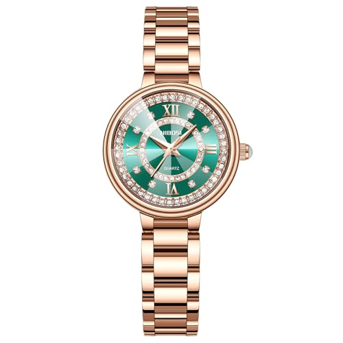Image of NIBOSI Women Watches Analog Quartz Stainless Steel Band Rose Gold Luxury Elegant Diamond Watch for Ladies Stylish Waterproof Wrist Watch