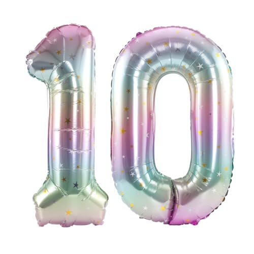 Image of Number 10 Balloon Foil Mylar Balloons for Birthday Party Decoration (Pastel, 40 Inch)