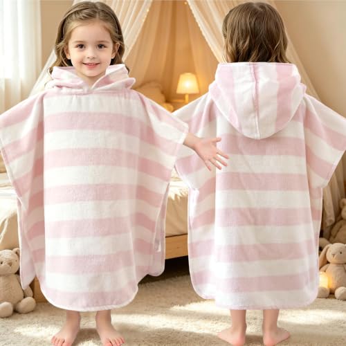 VOOVA & MOVAS Toddler Towel Poncho,1-3Y 100% Cotton,Baby Pink Stripe