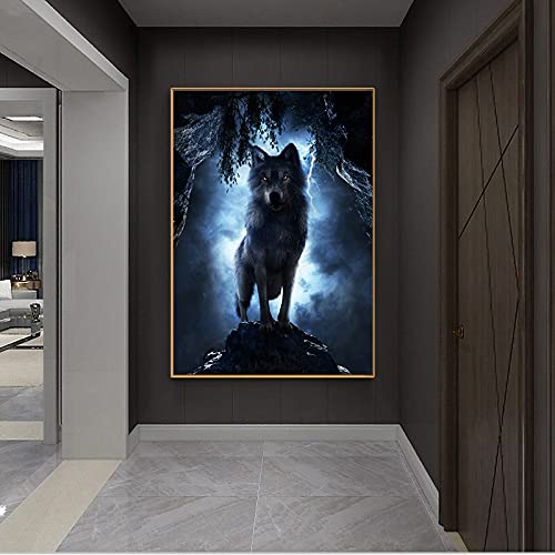 Diamond painting loup xxl pour créer une décoration murale de salon moderne et sauvage