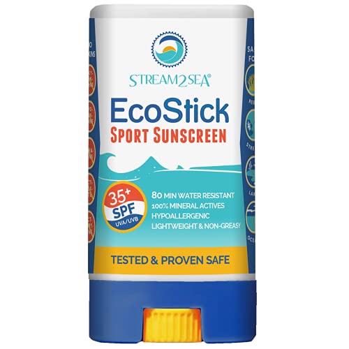Stream2Sea EcoStick SPF 35 Mineral Sunscreen Stick | Sweat & Water Resistant Sunblock | USDA Approved Biodegradable & Reef Safe Sunscreen Protection Against UVA UVB (EcoStick Sport)