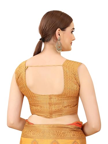 Image of SWORNOF Women's Banarasi Patola Silk Blend Saree with Blouse Piece (Orange)