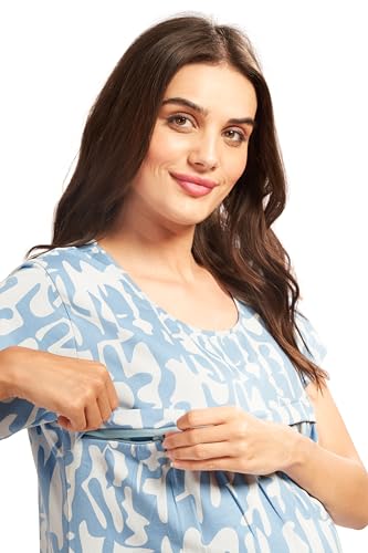 Image of AV2 Women Cotton Printed Maternity Nursing & Feeding Relaxed Fit Nighty -3148