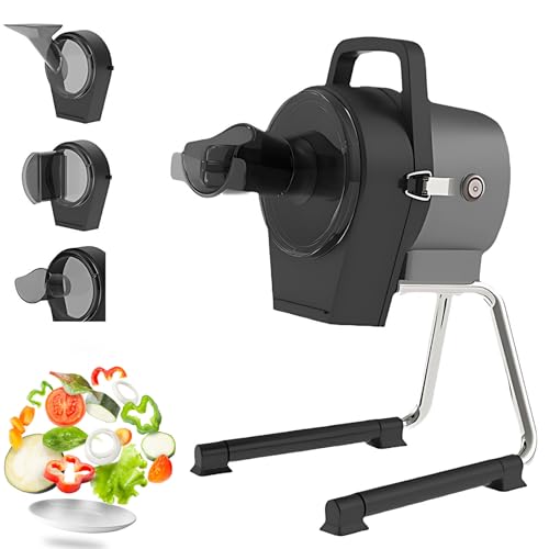 Cortadora EléCtrica De Verduras con 3 Puertos De AlimentacióN Y 3 Trituradoras, Grosor Ajustable De 1 A 5 Mm, 50 Kg/30 Minutos, Ideal para Cortes Rectos, Biselados O Triturados