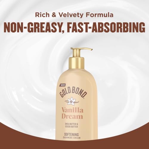 Gold Bond Softening Cashmere Cream Body Lotion, Vanilla Dream Scent, 24-Hour Hydration with Shea Butter and Cocoa Butter, 14 oz. - image 6
