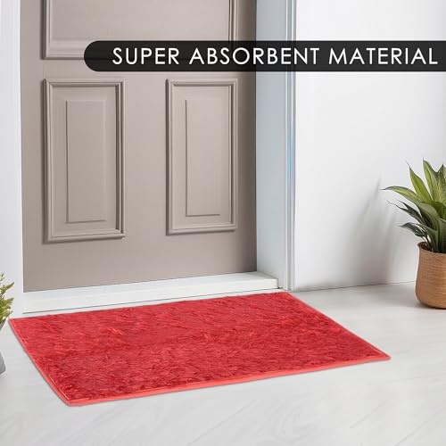 Image of Urbane Home Pack of 2 Anti-Slip Bathroom Mat | Door Mats for Home Entrance & Kitchen Floor | Foot Perdan for Home Door | Furry - Red