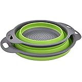 Enkousa Green Collapsible Colander 2 Sets, Kitchen Foldable Silicone Strainer, Environmentally Friendly Non-Toxic Easy to Clean, 2 Sizes Including 8 9.5-Inch