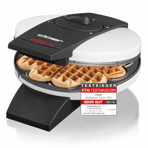 Cloer 1621 Waffeleisen für klassische Herzwaffeln, 930 W, Waffelgröße 15,5 cm, stufenlos...