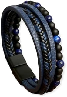 Mens beaded Leather Bracelet Four Layer Braided Leather Fashion Wristband Magnetic Clasp Gift Boxed