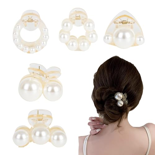Pearl Hair Clips for Women, Small Hair Claw Clip Strong Hold,Mini...