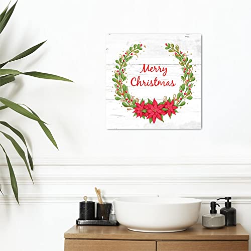 Panneau de Noël en bois rouge et vert 40x40 cm pour salon