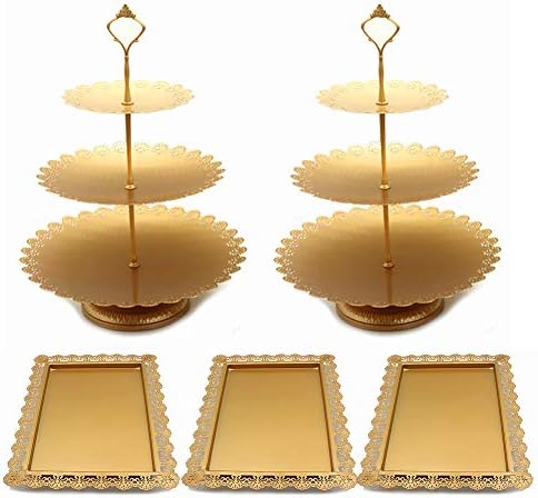 Set of 5 Pieces Cake Stands Iron Cupcake Holder Fruits Dessert Display Plate Serving Tray for Baby Shower Wedding Birthday Party Celebration Home Decor (Gold)