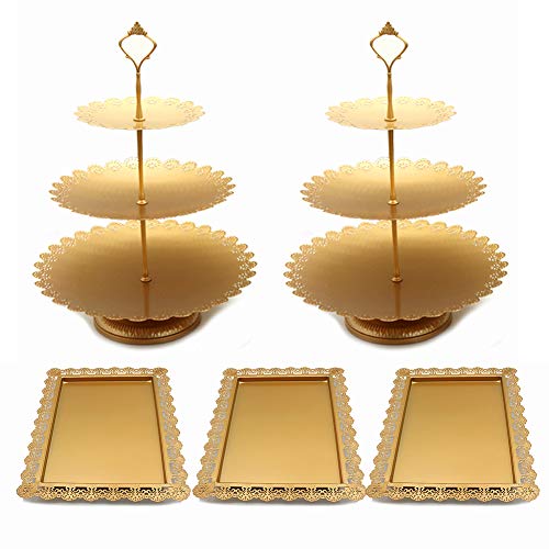 Set Of 5 Pieces Cake Stands Iron Cupcake Holder Fruits Dessert Display Plate Serving Tray For Baby Shower Wedding Birthday Party Celebration Home Decor (Gold) #TOP6