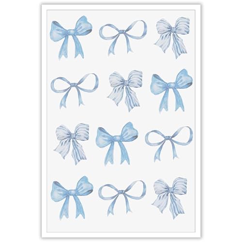 Image of Trendy Blue Bow Canvas Wall Art Watercolor Light Blue Bow Prints Painting Balletcore Girl Posters Funky Coquette Preppy Aesthetic Wall Decor For Bedroom Living Room Poster 12x16in Unframed