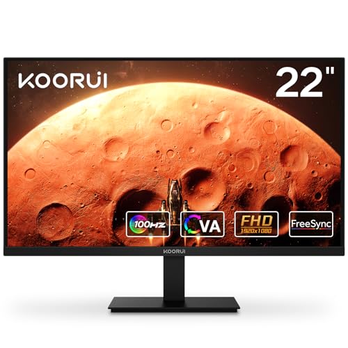 KOORUI Computer Monitor 22 Inch PC Gaming Full HD 1080P 100Hz VA Panel LCD Display with Adpitive...