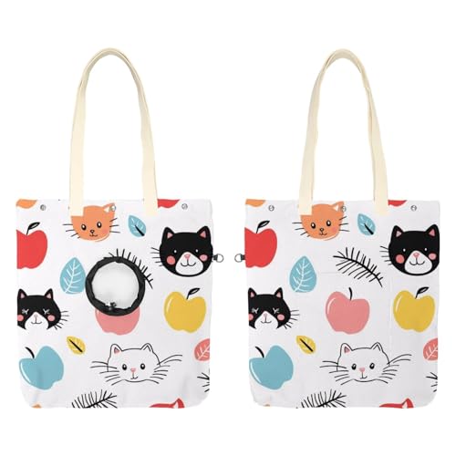 Pet Canvas Shoulder Bag Soft-Sided,Dog Purse Carrier for Small Dogs and Cats, Portable Pet Handbag with Adjustable Hole, Pet Washable Travel Tote Bag,Cartoon Cats Face Fruits 19.3''x16.5''