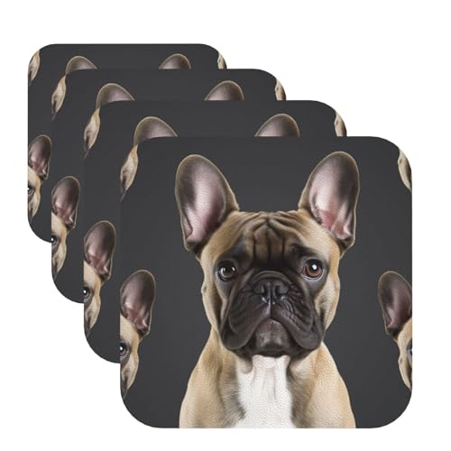 French Bulldog Coasters for Drinks Set of 4 Leather Tea Cup Coast...