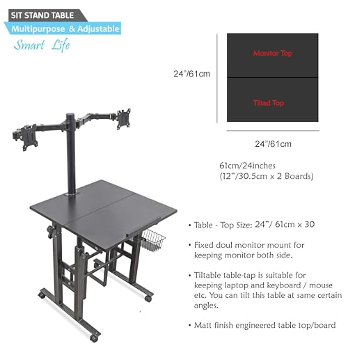 Image of Isomars Computer /Laptop Table with Dual Monitor Mount, Adjustable Height & Angles, Sit Stand Table, Computer Desktop Workstation Useful for Gadgets Like Desktop, Laptop, etc. (Black).