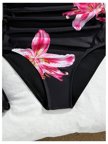Image of Milumia Girl's Floral One Piece Swimsuit Bow Tie Side Spaghetti Strap Bathing Suit
