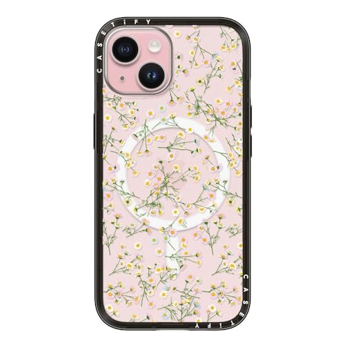 Coque iPhone 15 mince fleurs pressées résolvant le manque de protection MagSafe