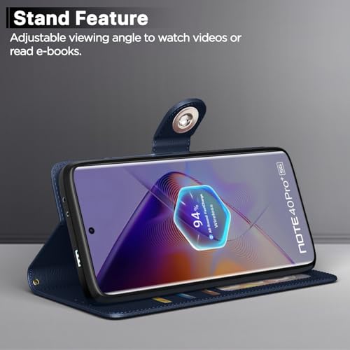 Image of Pikkme Flip Cover Leather Finish | Inside TPU with Card Pockets | Wallet Stand and Shock Proof | Complete Protection Button Flip Case for Infinix Note 40 Pro Plus 5G(Blue)
